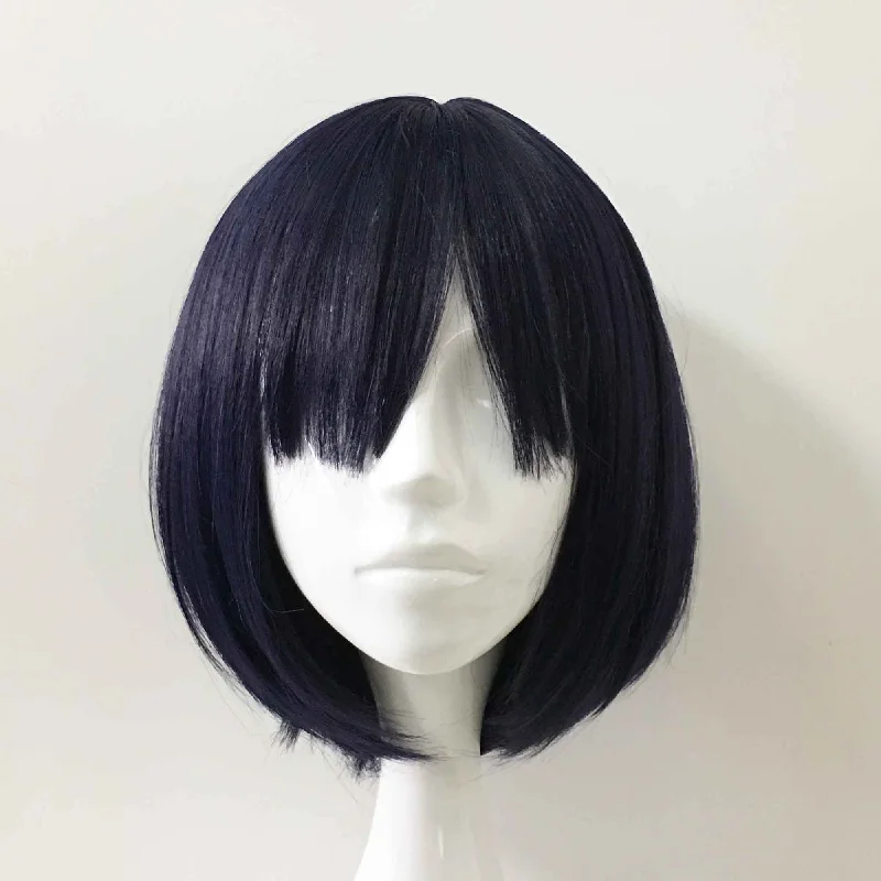 Bob wig with a wavy texture for a beachy lookWomen Navy Short Straight Bob Fringe Bangs Cosplay Wig