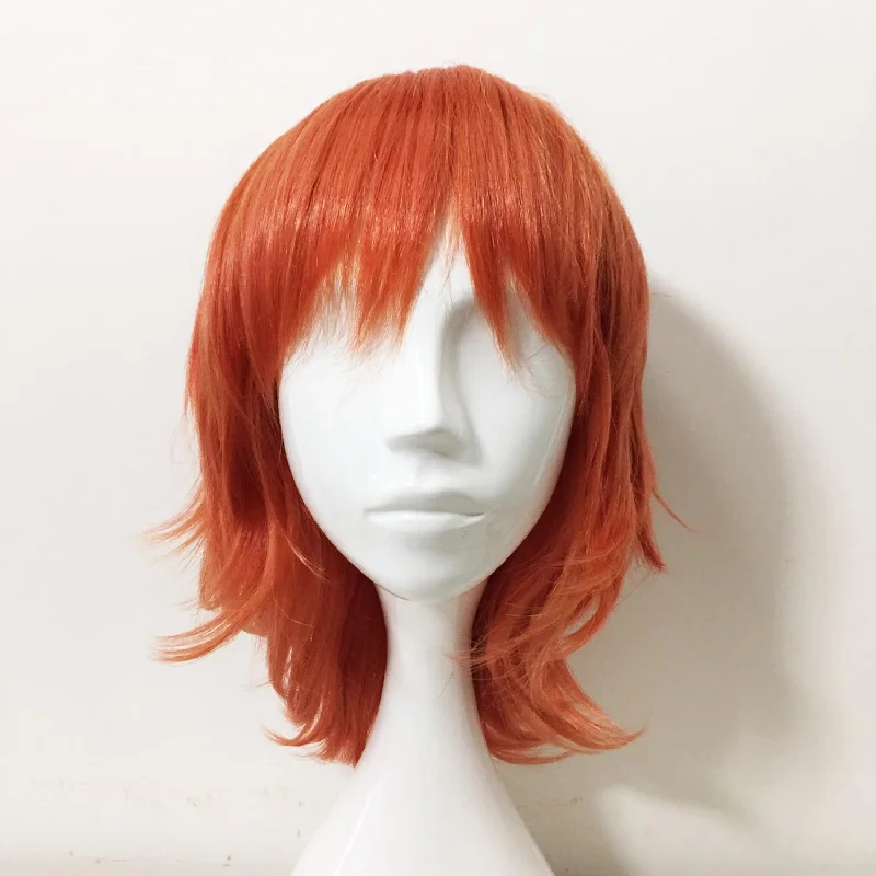 Ash - blonde bob wig for a trendy and cool - toned lookWomen Orange Short Straight Fringe Bangs Layered Cosplay Wig