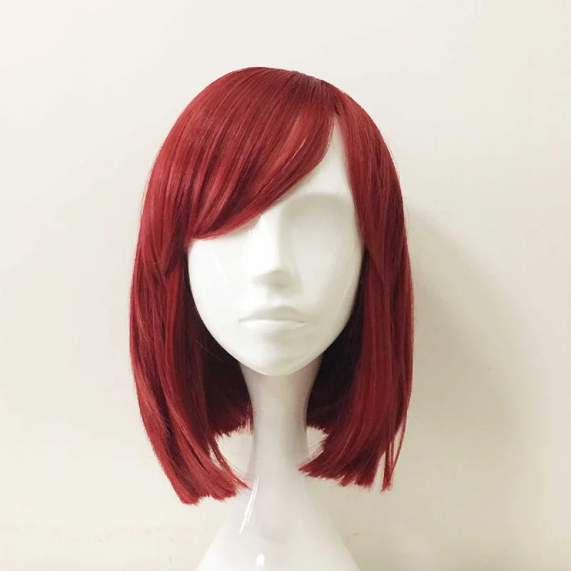 Bob wig in a jet - black color for a classic appearanceWomen Red Medium Length Straight Side Swept Bangs Bob Wig