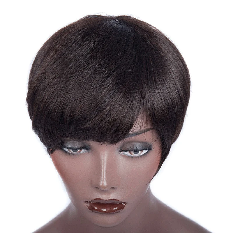 Bob wig with side - swept bangs for a sophisticated lookxtrend hair short human hair wigs for women natural color 1B 99J non-lace bob wig brazilian virgin remy hair wigs