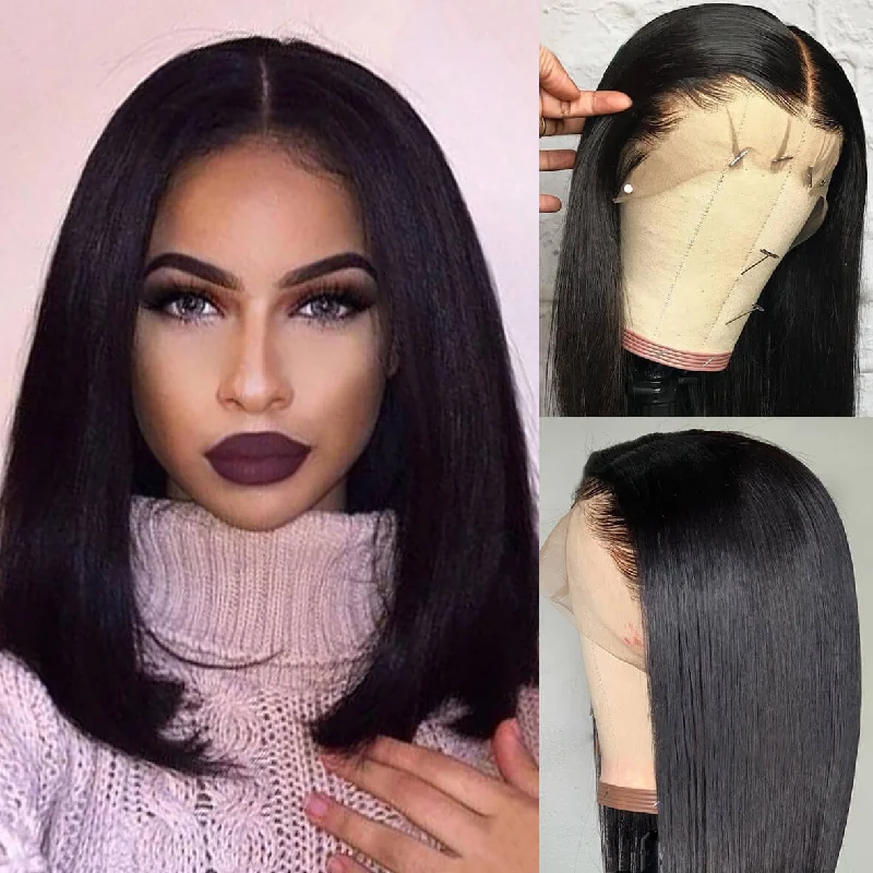 Bob wig with a curly fringe for a playful and youthful vibePre Plucked 13x4 Bob Wigs Brazilian Straight Human Hair Lace Wigs Virgin Remy Hair For Black Women