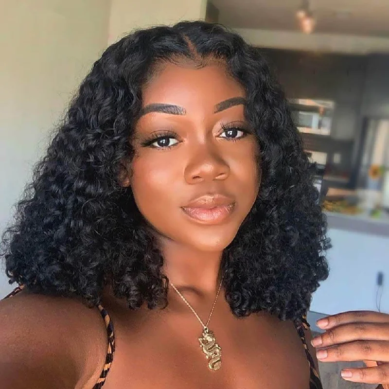 Ash - blonde bob wig for a trendy and cool - toned lookXtrend Short Bob Lace Wig Curly Lace Closure Wig 4*4 150% /180% Human Hair Wigs For Women Kinky Deep Curly Wig