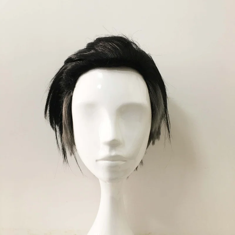 Bob wig for daily wear with a low - maintenance designMen Black Gray Two Tone Men Undercut Slicked Back Layer Short Wig