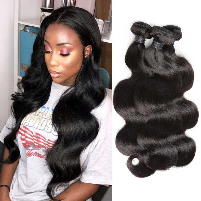 Wavy wig with a side - part for a more flattering look10A Brazilian Body Wave 3 Bundles Deal