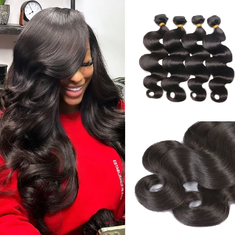 Wavy wig with a silk - base cap for a comfortable and smooth feel10A Brazilian Body Wave 4 Bundles Deal