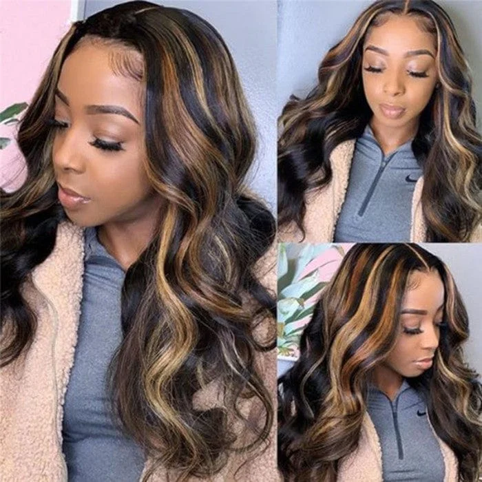 Wavy wig with a water - wave texture for a unique and stylish choiceGrade 10A Highlight Balayage Blonde Body Wave Lace Front T Part Human Hair Wigs