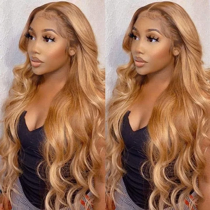 Wavy wig with a middle - part for a classic and elegant styleGrade 10A Rich Brown Color #30B Body Wave Pre Plucked Middle Lace Part Wig