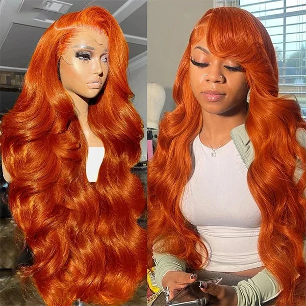 Heat - resistant wavy wig for easy styling at homeLolly Ginger 13x4 13x6 HD Lace Front Wigs Body Wave Pre Plucked Orange Ginger Colored Human Hair Wigs for Women