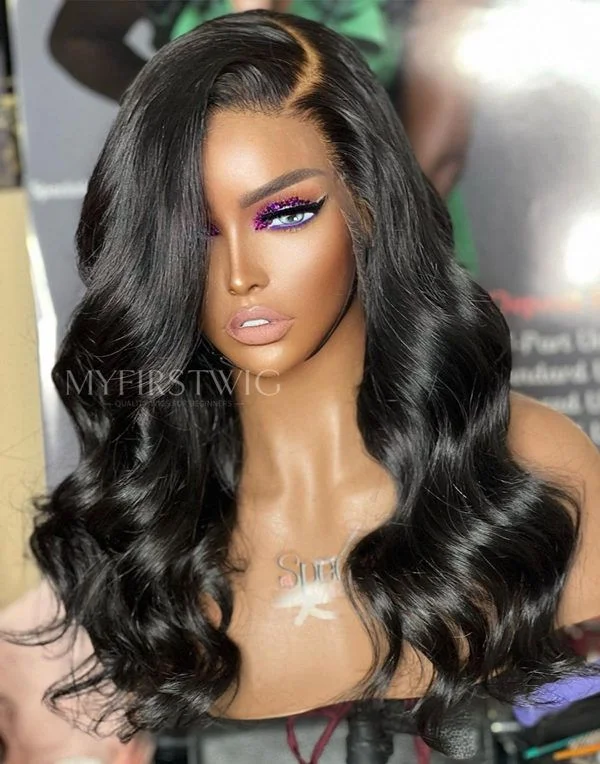 Wavy wig in a chocolate - brown color for a rich and warm appearance16-20 Inch Side Part Long Wavy HD Lace Wear & Go Glueless Wig - CLW006