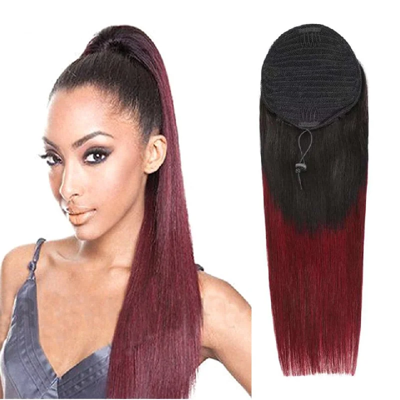 Ponytails with adjustable length for a customized fit1B/99J Straight Drawstring Ponytail Brazilian Human Hair Extensions Non-Remy