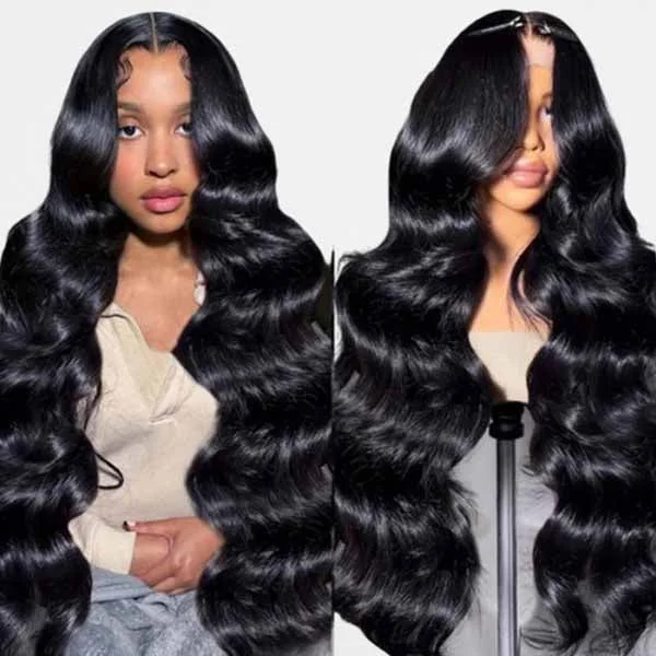 Wavy wig with a wavy bang for a trendy and modern styleLolly 40 Inch Long Glueless Lace Wig 5x5 Ready to Wear HD Lace Closure Wigs Pre Plucked Beginner Friendly Human Hair Lace Wigs