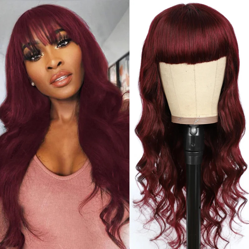 Ombre wavy wig with a seamless color blend99J Body Wave Full Machine Made None Lace Front Wigs With Bangs