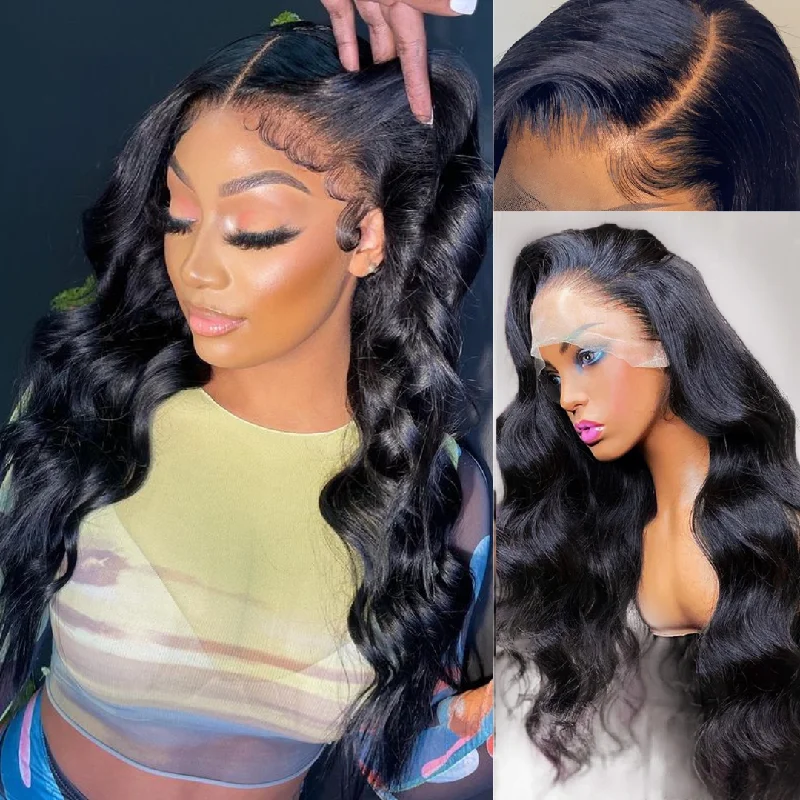 Synthetic wavy wig with a heat - friendly formulaBody Wave 13x4 Transparent Lace Frontal Wig Best Glueless HD Lace Wigs-Amanda Hair