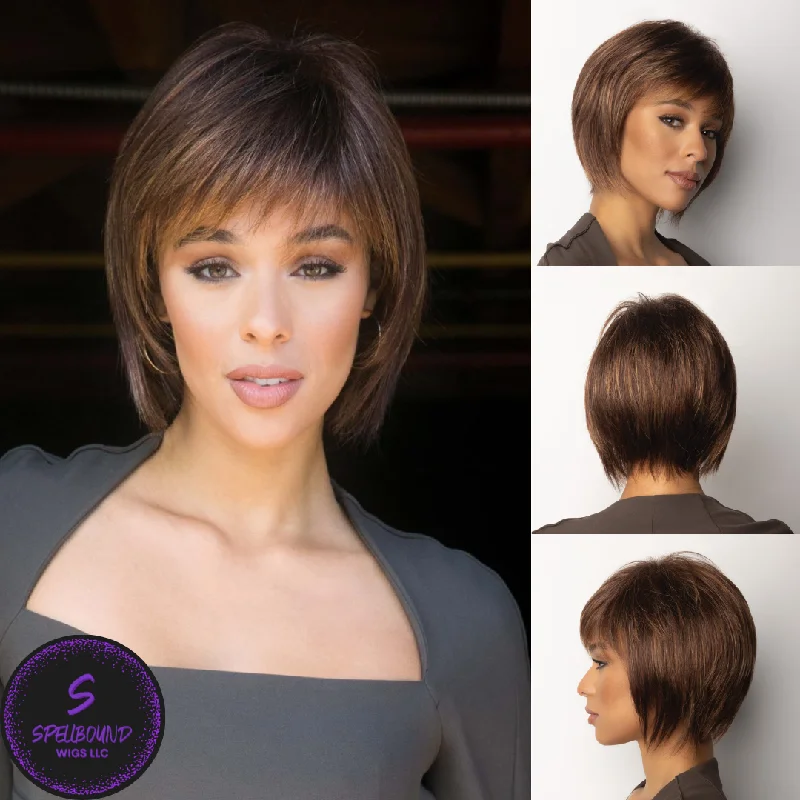 Heat - resistant short wig for easy styling with hot toolsAnastasia in Caramel Brown - Hi Fashion Collection by Rene of Paris ***CLEARANCE***