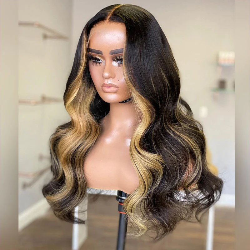 Lace - front wavy wig for a realistic hairlineBeeos 13x4 SKINLIKE Real HD Lace Full Frontal Wig Highlight Body Wave BL013