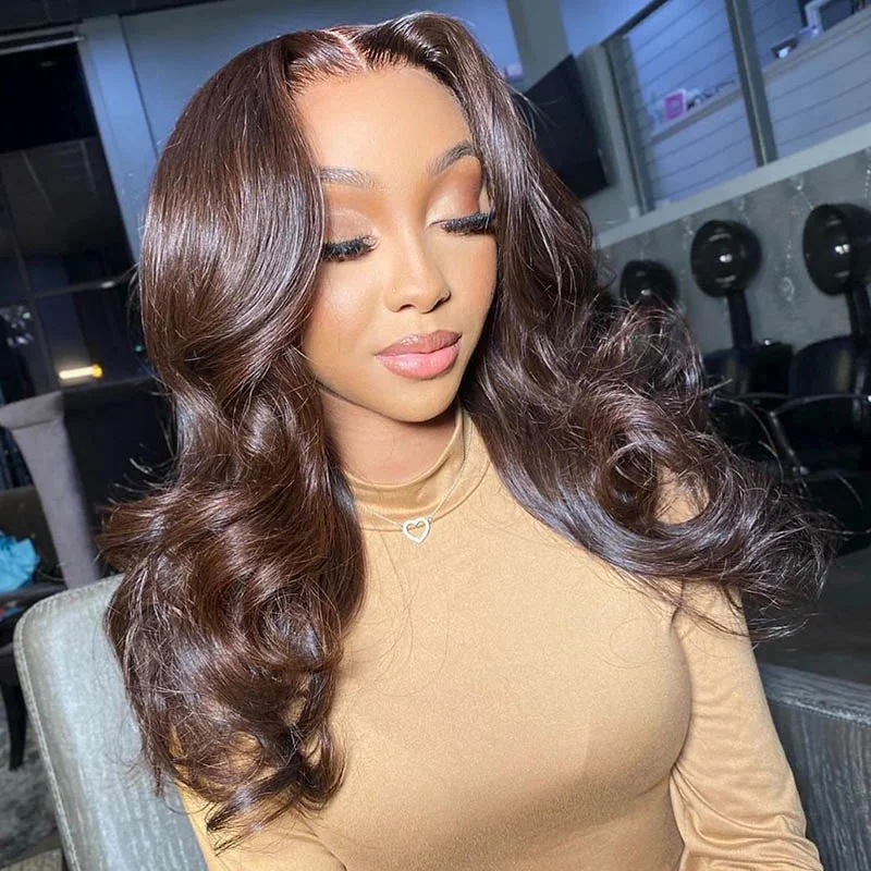 Wavy wig with a side - part for a more flattering lookBeeos 13X4 SKINLIKE Real HD Lace Full Frontal Body Wave Chocolate Brown Color Hair BL221