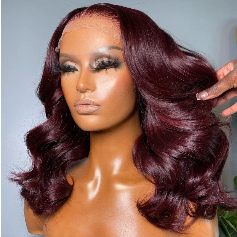 Wavy wig with a natural - looking root for a more realistic lookBeeos SKINLIKE Real HD Lace Closure Wig 99J Burgundy Color Body Wave 5*5 BC022