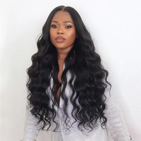 Wavy wig with a silk - base cap for a comfortable and smooth feelBlack Popular Style Natural Wig