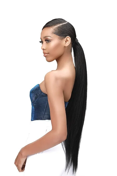 Low - profile ponytails for a sophisticated and understated styleBobbi Boss Boss Up Silky Straight Professional Wrap Pony 30"