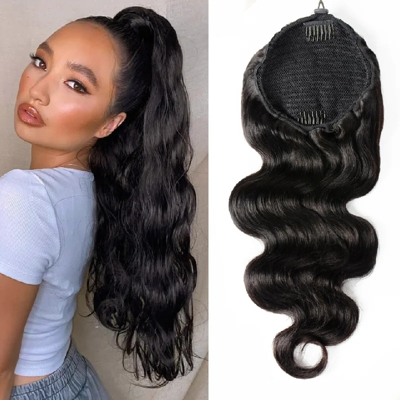 High - volume ponytails for a bold and glamorous appearanceBody Wave Drawstring Ponytail Human Hair Extensions For Women