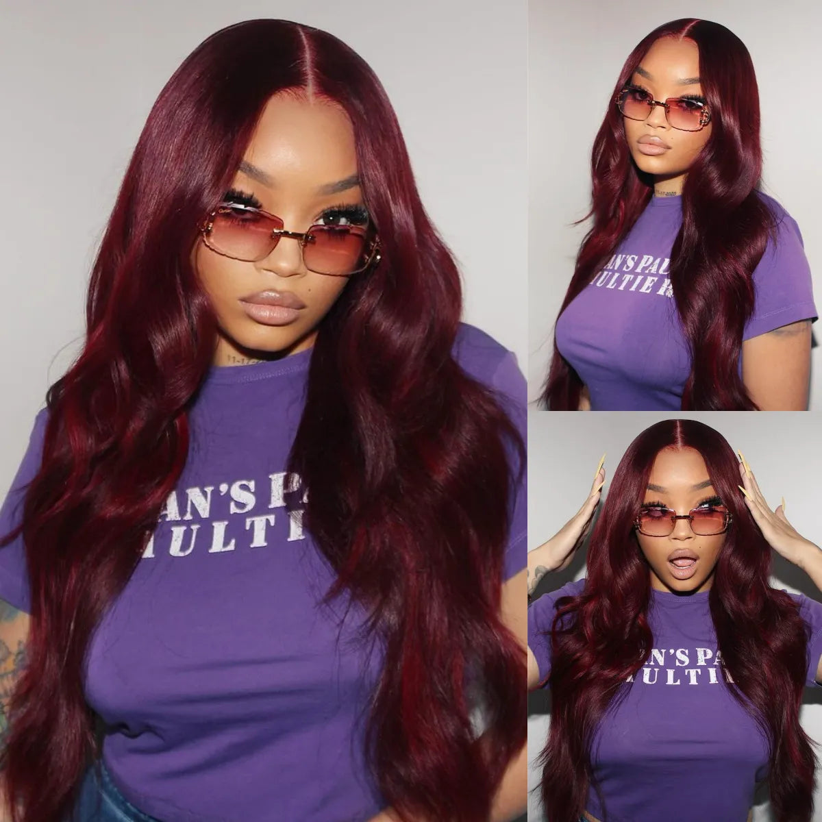 Ombre wavy wig with a seamless color blendDark 99J Burgundy Body Wave 4x4 & 5x5 & 6x6 Closure Lace Glueless Wig 100% human hair