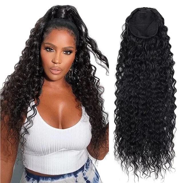 Ponytails with adjustable length for a customized fitDeep Wave Drawstring Ponytail Hair Extension Human Hair Wet and Wavy