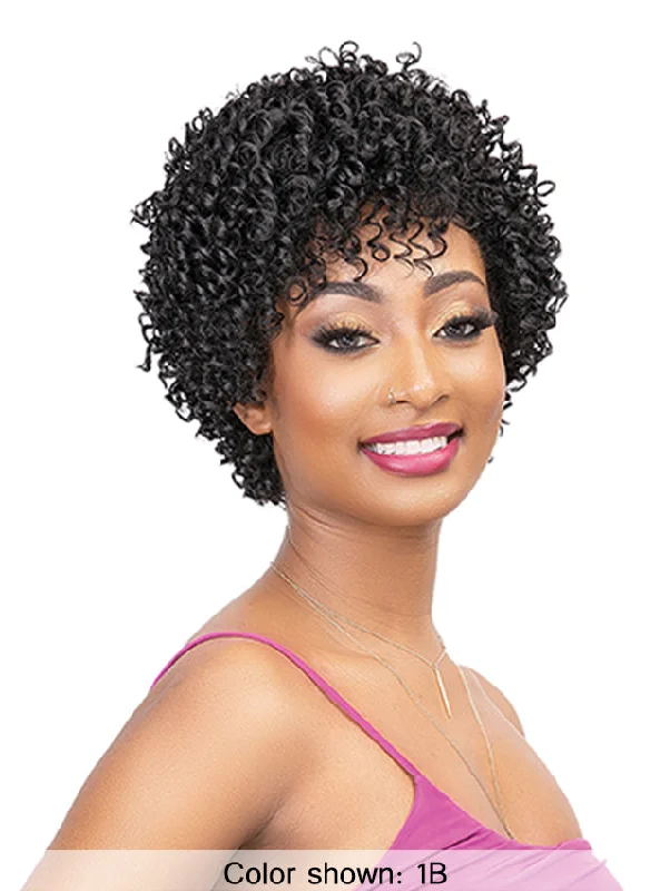 Lace - front short wig for a seamless and realistic hairlineSALE! Femi Collection MS. AUNTIE 100% Premium Fiber AMBER Wig