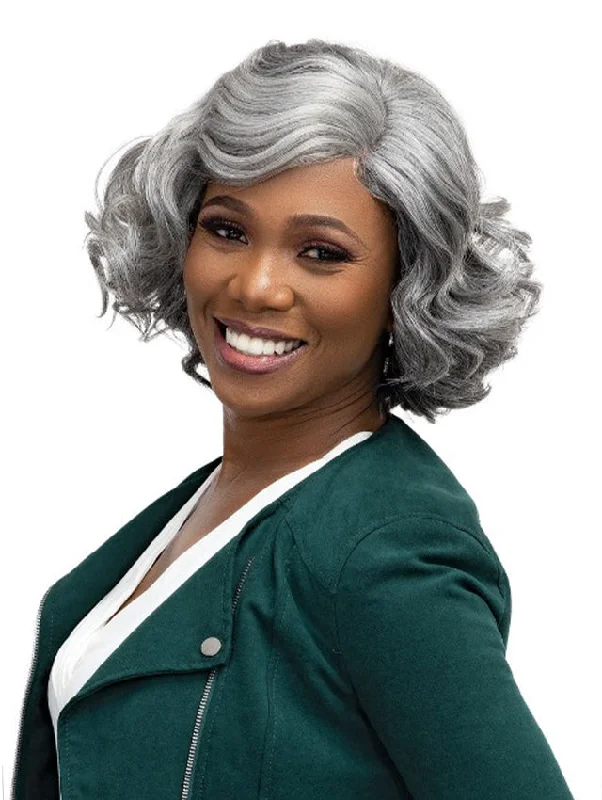 Adjustable - cap short wig for a customized and comfortable fitFemi Collection MS. Granny Collection 100% Premium fiber Deep Part Wig- ADELE