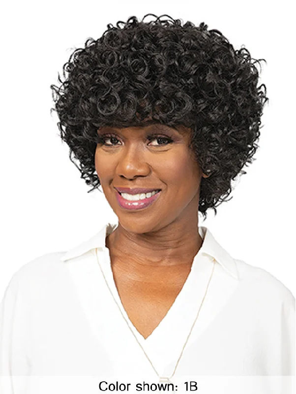 Short wig with a curly texture for a playful and youthful vibeFemi Collection MS. Granny Collection 100% Premium fiber ESTHER Wig