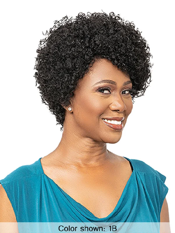 Short wig in a fiery red color for a vibrant appearanceFemi Collection MS. Granny Collection 100% Premium fiber QUEENIE Wig