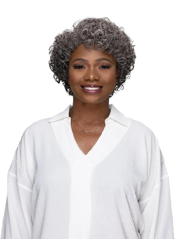 Platinum - blonde short wig for a trendy and eye - catching styleFemi Collection MS. Granny Collection 100% Premium fiber Wig- POSY