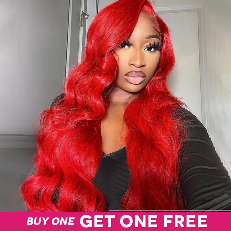 Wavy wig with a water - wave texture for a unique and stylish choice[Ishow Bogo Free] Put On Go Pre-Plucked Red Color Body Wave/Straight 13x4 Lace Frontal Glueless Wig Beginner Friendly Colored Wig