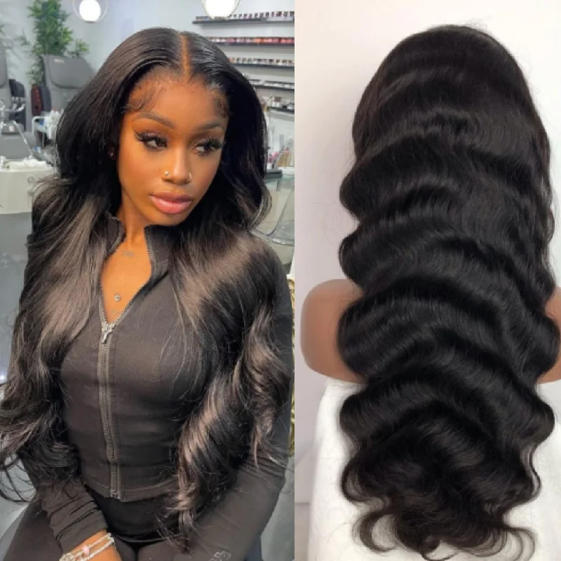 Human - hair wavy wig for a natural and luxurious feelFleeky Hair 10A Brazilian Body Wave 13x4 Lace Frontal Wig Transparent Lace Wigs