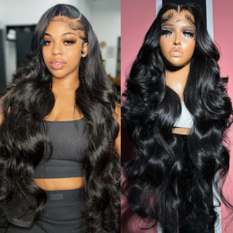 Wavy wig with a pre - styled curl pattern for convenienceFleeky Hair 10A Brazilian Body Wave 13x6 Lace Frontal Wig Transparent Lace Wigs