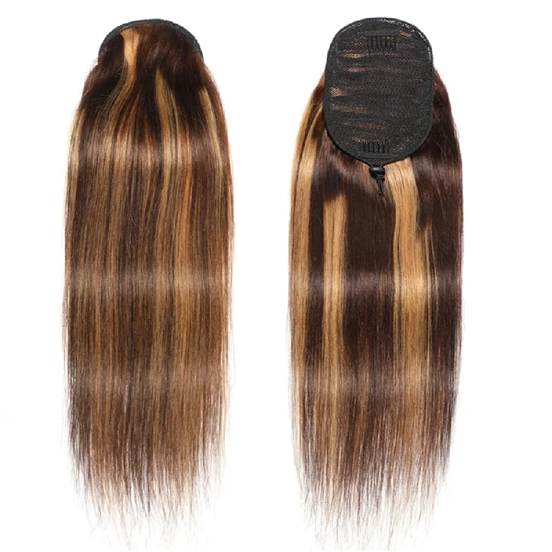 Braided ponytails with intricate patterns for an ethnic - inspired lookHighlight P4/27 Straight Drawstring Ponytail Human Hair Extensions