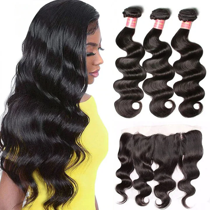 Wavy wig with auburn undertones for a unique and eye - catching colorSunber Hair Indian Body Wave 3 Bundles with 13*4 Ear to Ear Full Lace Frontal Closure, 8A Hotsale Virgin Hair