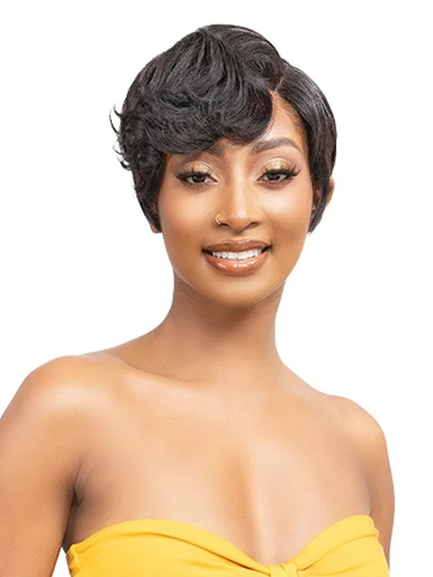 Adjustable - cap short wig for a customized and comfortable fitJanet Collection Lavish 100% Virgin Human Hair Deep Part Wig - ALVA