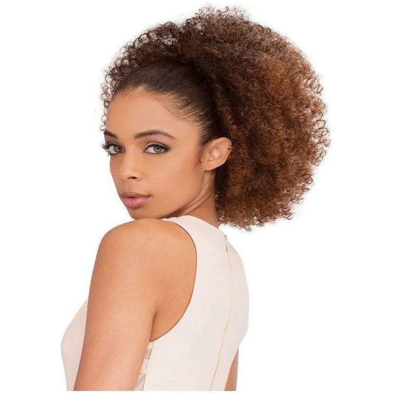 Ponytails made from recycled materials for an eco - friendly optionJanet Collection Synthetic Noir Everytime Drawstring Ponytail – Afro Coily String