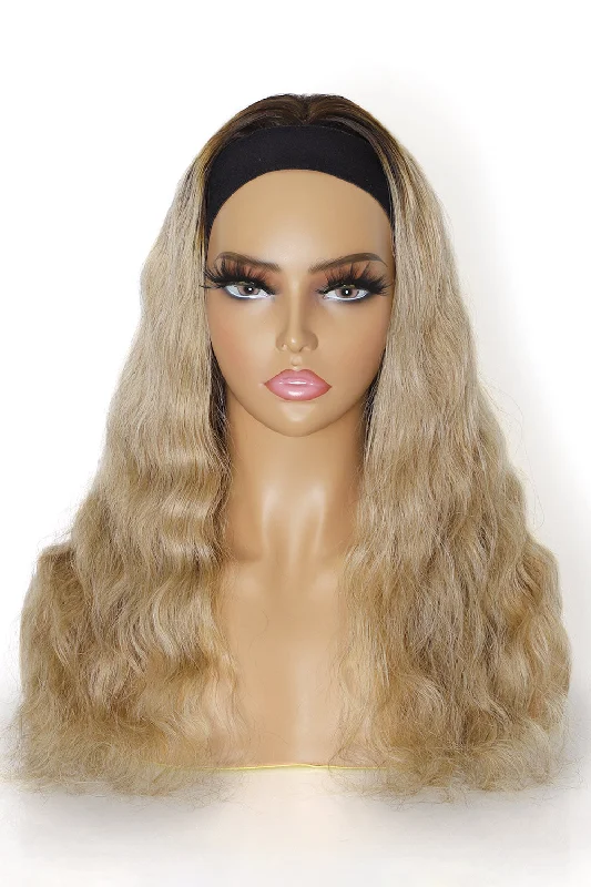 Ombre wavy wig with a seamless color blendLace Headband Wig Loose Wave Strawberry Blonde-LH14