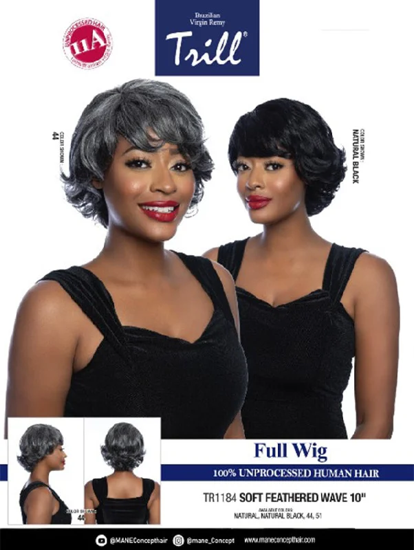 Short wig with a geometric pattern for a unique and fashion - forward designMane Concept Brazilian Virgin Remy Trill Full Wig - SOFT FEATHERED WAVE 10 (TR1184)