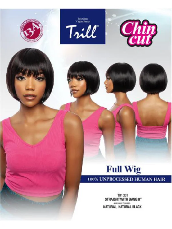 Monofilament - cap short wig for a breathable and natural - looking scalpMane Concept Trill 13A 100% Unprocessed Human Hair Full Wig - STRAIGHT WITH BANG 8"(TR1331)