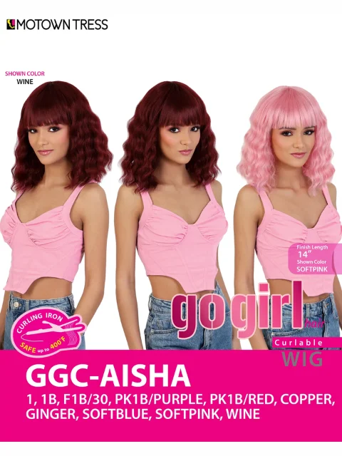 Lace - front short wig for a seamless and realistic hairlineMotown Tress Go Girl Curlable Wig - GGC-AISHA