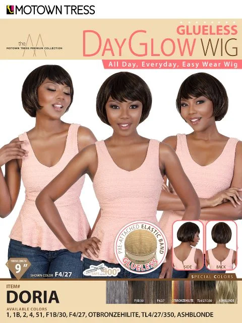 Short wig with a blunt bob cut for a modern and sleek styleMotown Tress Premium Collection Day Glow Glueless Wig - DORIA