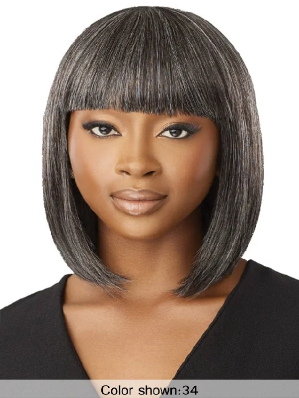 Short wig for daily office wear with a professional lookOutre Fab & Fly Gray Glamour 100% Human Hair Wig - HH-DERIA