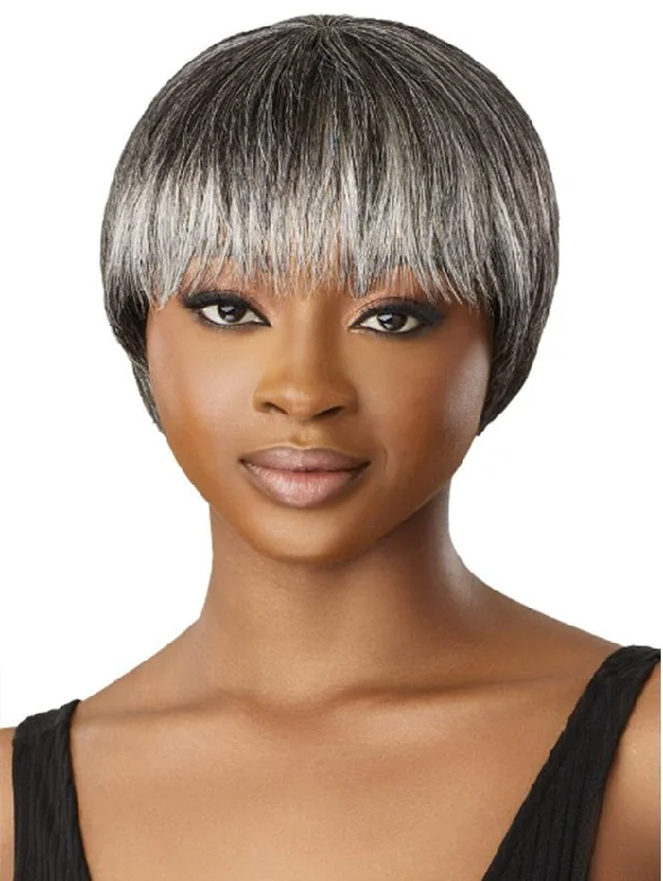 Short wig with a blunt bob cut for a modern and sleek styleOutre Fab & Fly Gray Glamour 100% Human Hair Wig - ZAIDA