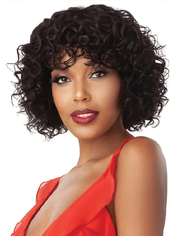 Short wig with a curly texture for a playful and youthful vibeOutre Premium Fab & Fly Human Hair Wig - VENUS