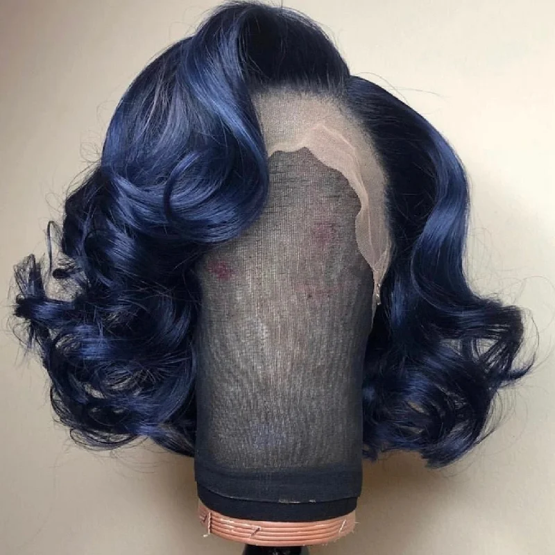 Body - wave wig with a full and voluminous lookPeruvian Hair Indigo Blue Color Body Wavy Lace Front Wig