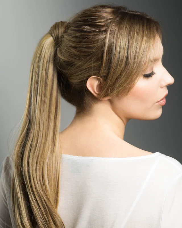 Braided ponytails with intricate patterns for an ethnic - inspired lookPony Wrap 14"