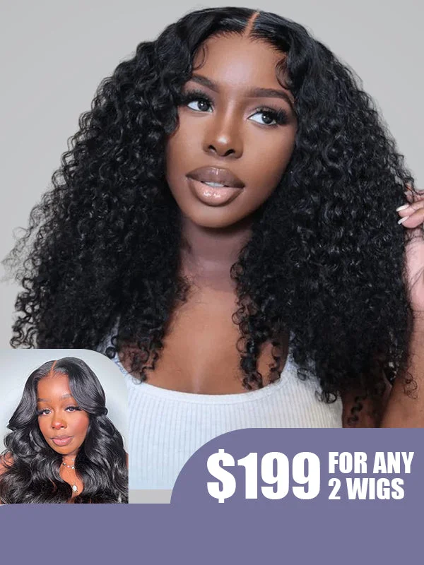 Heat - resistant wavy wig for easy styling at home$199 For Any 2 | Pre-bleached 4x6 Wear Go Body Wave Wigs & Kinky Curly 13x4x1 Lace T-Part Wigs 180% Density