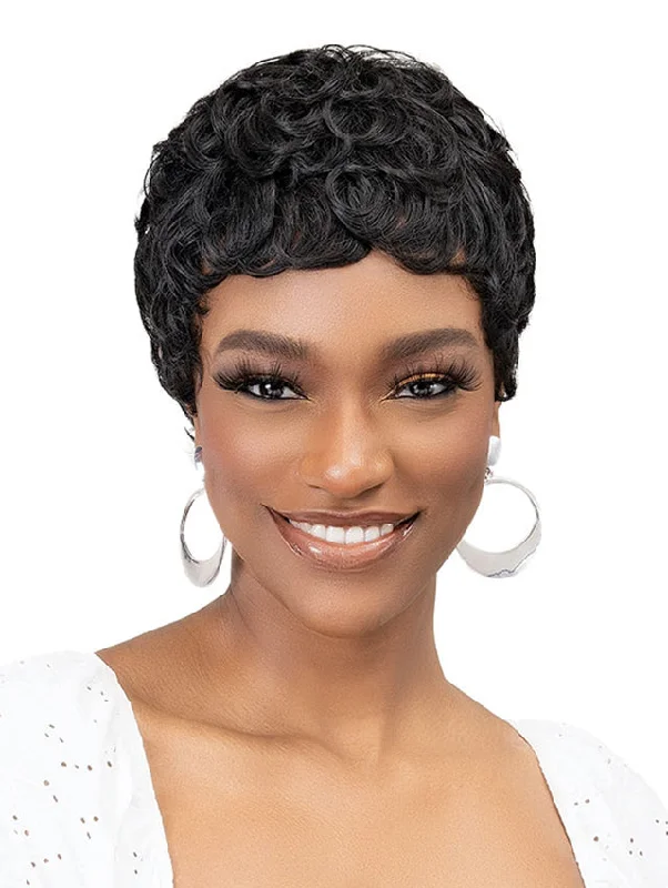 Short wig with auburn highlights for a warm and rich colorSALE! Janet Collection MyBelle Premium Synthetic Wig - KYOMI